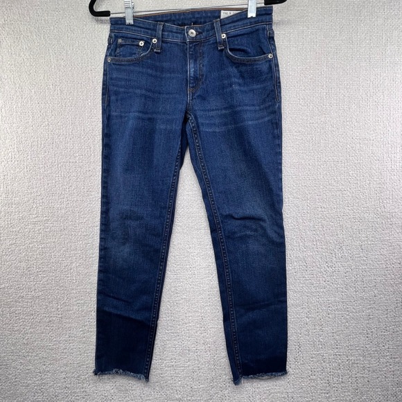 Rag & Bone Women's Dark Wash Denim Ankle Crop Jeans Frayed Hem Size 24 - Picture 1 of 13